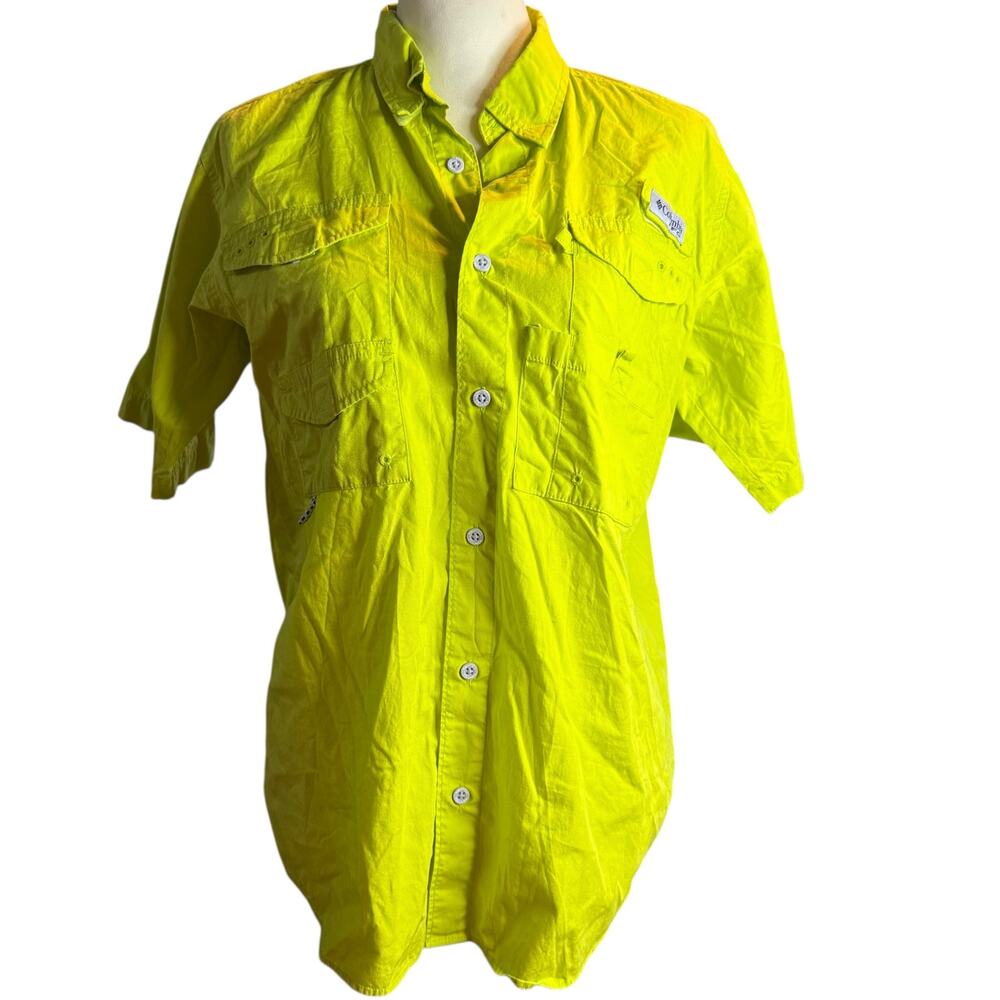 Columbia Bahama II PFG Short Sleeve Vented Fishing Shirt, Neon Yellow, Men's XL